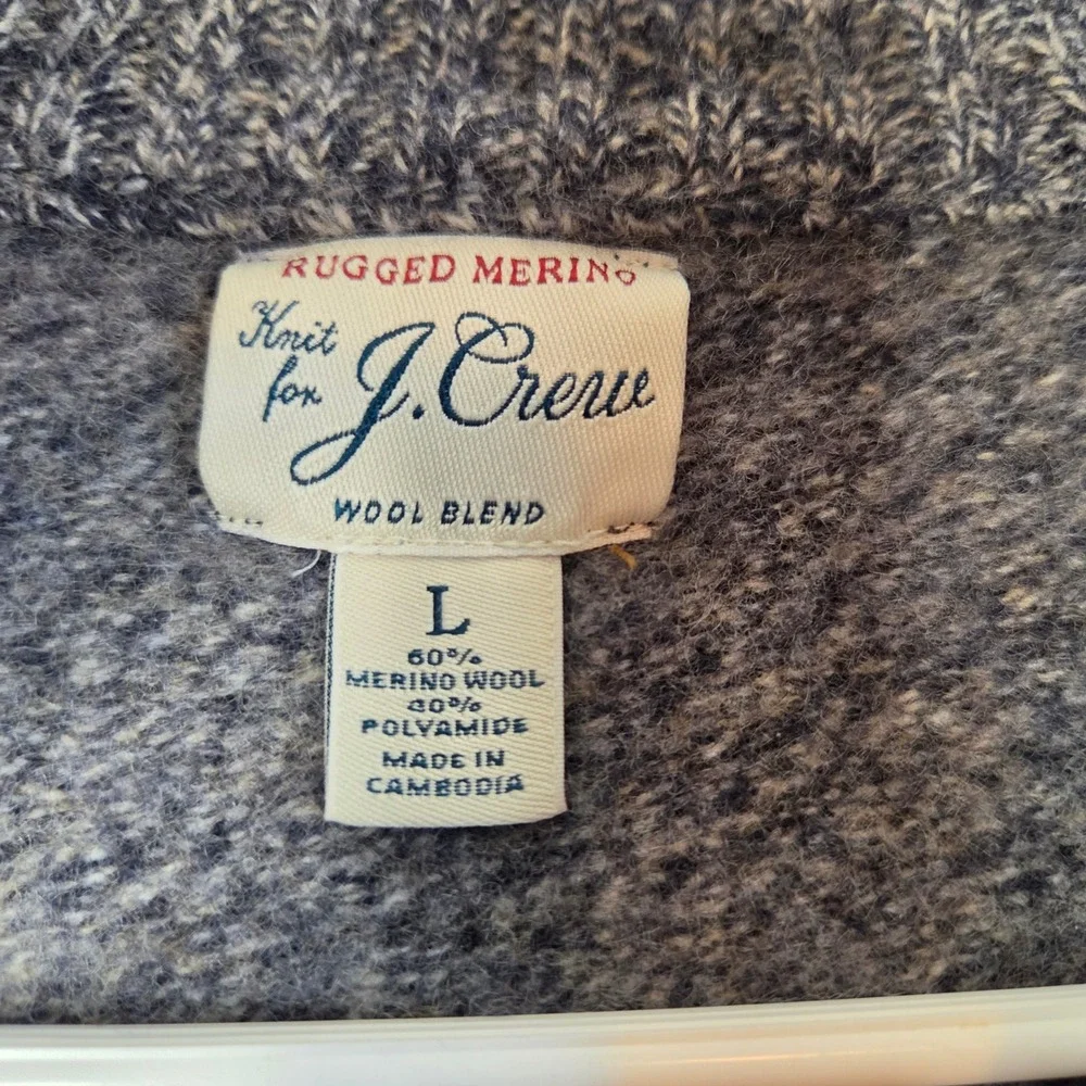 J. Crew Rugged Merino Wool Blend Quarter Zip Sweater Mens Large Marled Grey